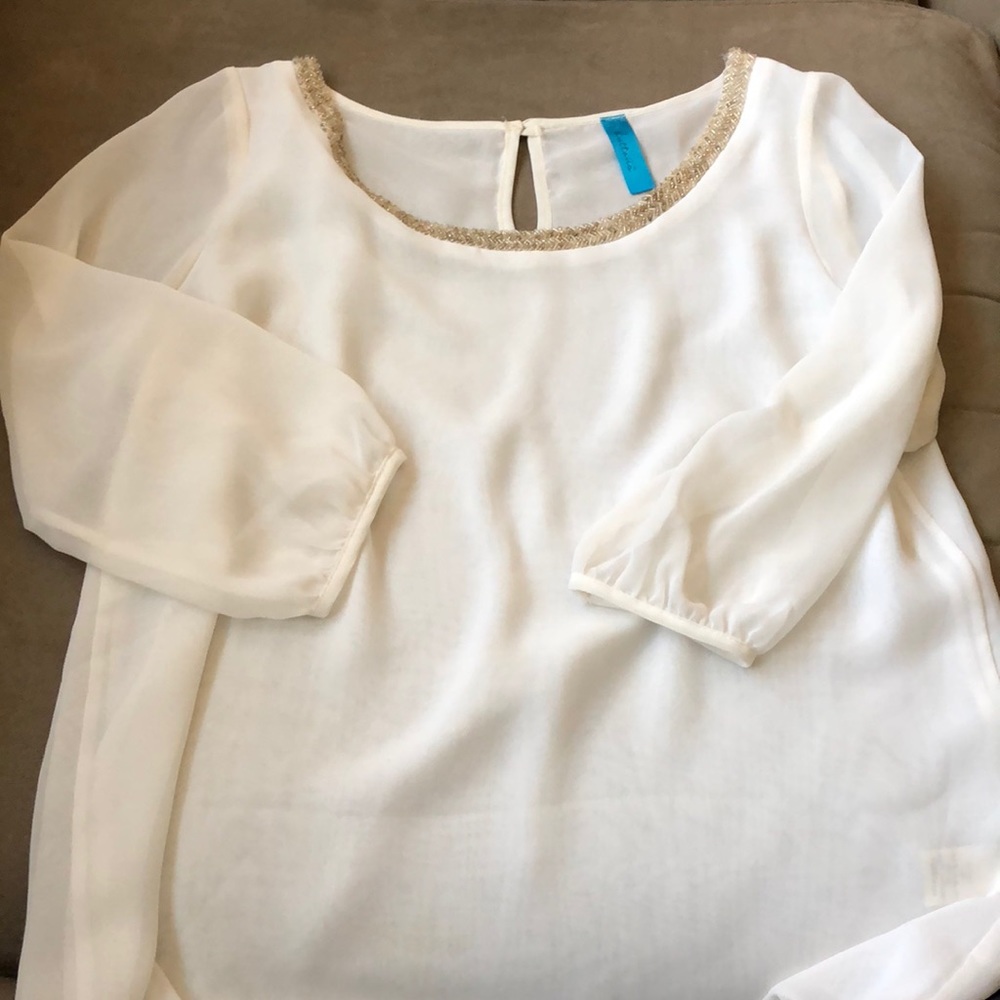 Beaded Neckline Ivory Top